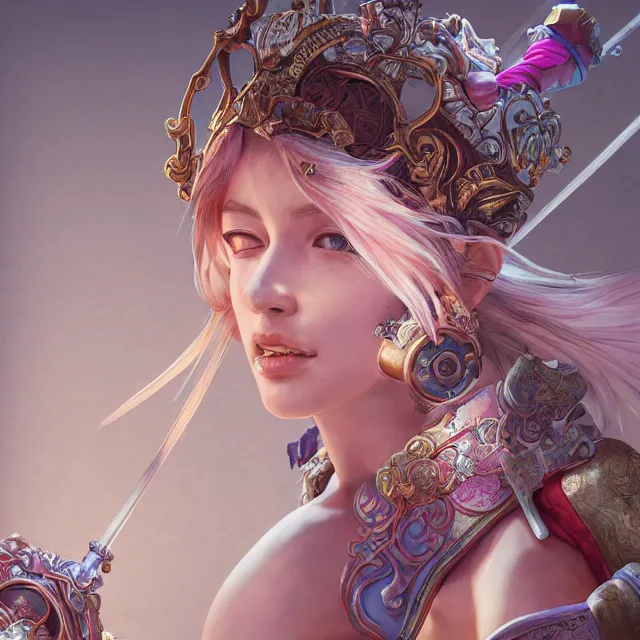 Image similar to studio portrait of neutral good colorful female cleric bard healer as absurdly beautiful, elegant, young skinny gravure idol, ultrafine hyperrealistic illustration by kim jung gi, irakli nadar, intricate linework, sharp focus, bright colors, octopath traveler, final fantasy, unreal engine highly rendered, global illumination, radiant light, detailed intricate environment