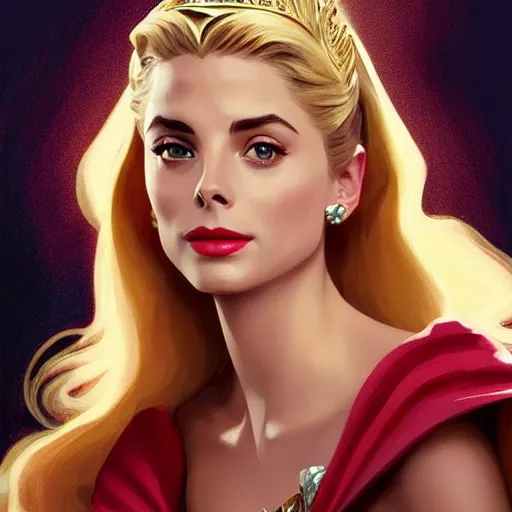 Image similar to A combination of Grace Kelly's and Willa Holland's and Ashley Greene's faces as She-Ra, western, D&D, fantasy, intricate, elegant, highly detailed, digital painting, artstation, concept art, matte, sharp focus, illustration, art by Artgerm and Greg Rutkowski and Alphonse Mucha