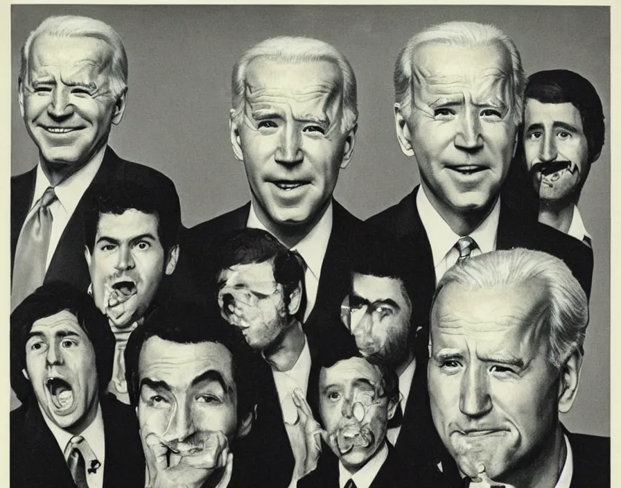 Image similar to joe biden pop band, 1 9 7 0 surrealism aesthetic, detailed facial expressions