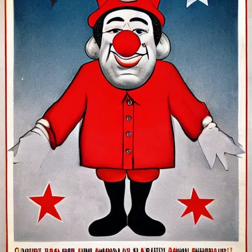 Image similar to communist clown portrait, propaganda style