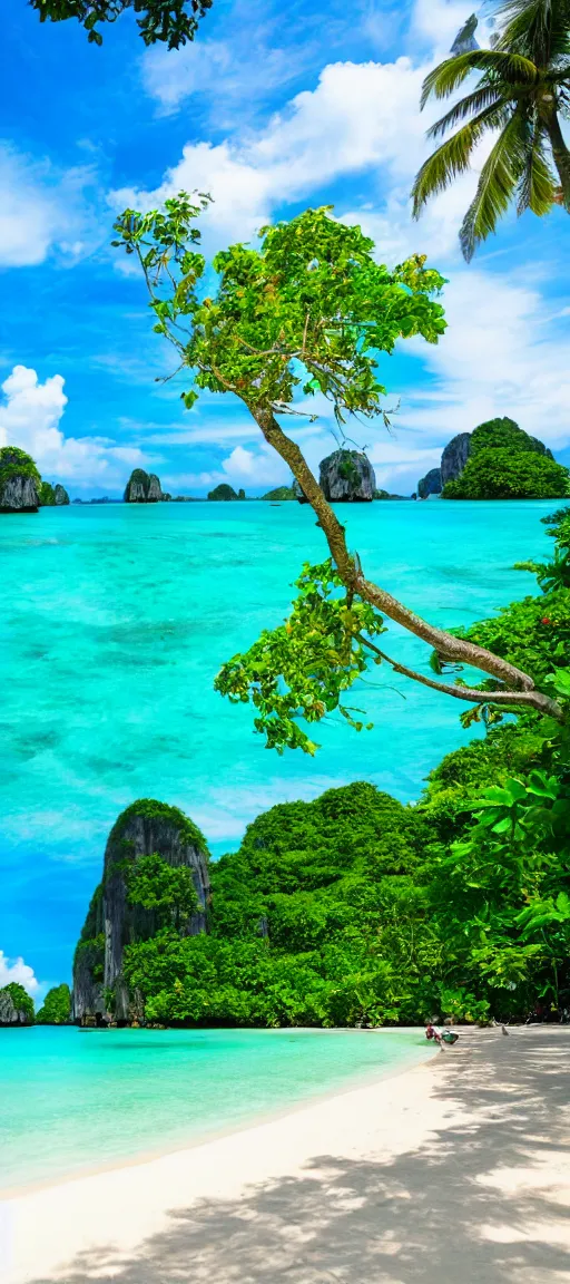 Image similar to koh samui koh krabi crystal clear blue water white sandy beach, 8 k wallpaper, stunning photography, beautiful lighting, dslr