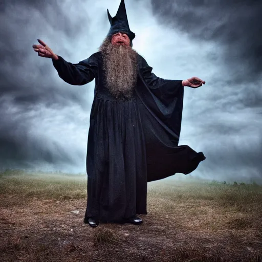 Prompt: Wizard casting a storm spell, photography