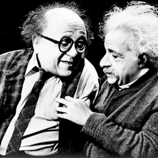 Image similar to danny DeVito and Einstein discuss theoretical physics