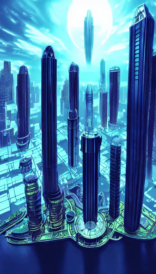 Image similar to building by richard rogers, tron gem infrared myst water fisheye vice city futuristic thermal vision alien liberty city, archdaily, wallpaper, highly detailed, trending on artstation.