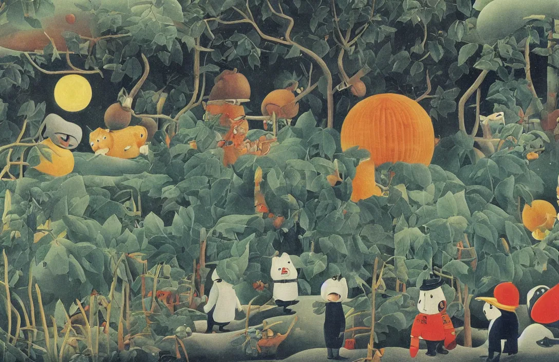 Image similar to the three body problem, style of henri rousseau and richard scarry and hiroshi yoshida, cinematic