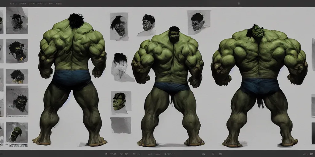 Image similar to hulk, character sheet, concept design, contrast, kim jung gi, greg rutkowski, zabrocki, karlkka, jayison devadas, trending on artstation, 8 k, ultra wide angle, pincushion lens effect