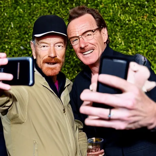 Image similar to bryan cranston taking a selfie with maximilian mundt, hd 4 k photo