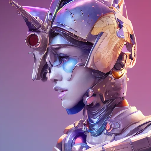 Image similar to studio portrait of lawful good colorful female holy mecha paladin absurdly beautiful, elegant, young sensual graceful woman, ultrafine hyperrealistic detailed face illustration by kim jung gi, irakli nadar, intricate linework, sharp focus, bright colors, matte, octopath traveler, final fantasy, unreal engine highly rendered, global illumination, radiant light, intricate environment