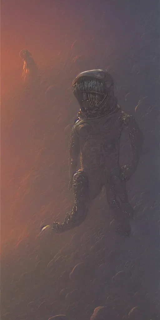 Image similar to alien astronaut, by beksinski, dynamic composition, dramatic lighting, hyperrealistic, ultra detailed, nitro colors