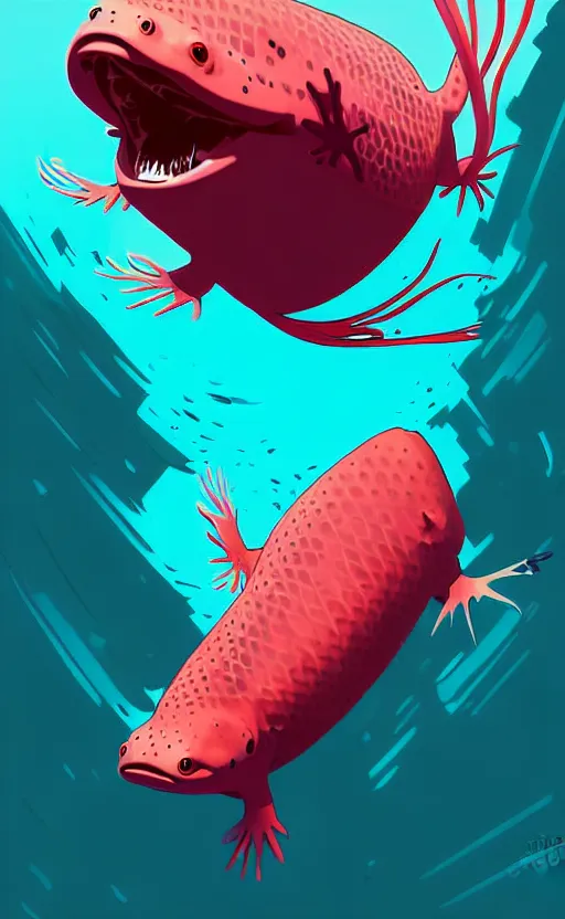 Image similar to axolotl, vector art, illustration, wide angle shot, by greg rutkowski