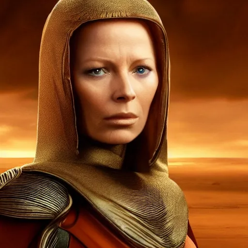 Prompt: Rebecca Ferguson as lady Jessica from Dune photo realistic 4k extremely beautiful