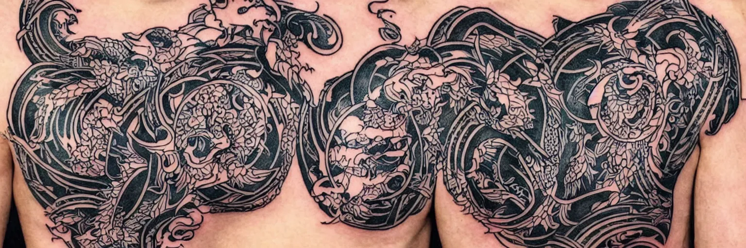 Prompt: intricate yakuza tattoos patterns , colorful draws on black background