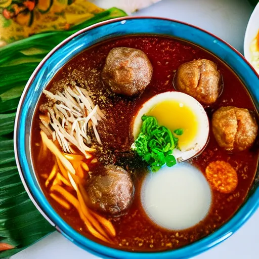 Prompt: giant bakso inside bowl