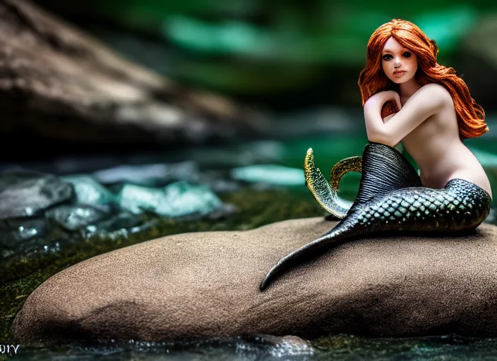 Prompt: fully clothed mermaid sitting on a rock in a river in an underground cave. fantasy magic style. highly detailed 8 k. intricate. lifelike. soft light. sony a 7 r iv 5 5 mm. cinematic post - processing