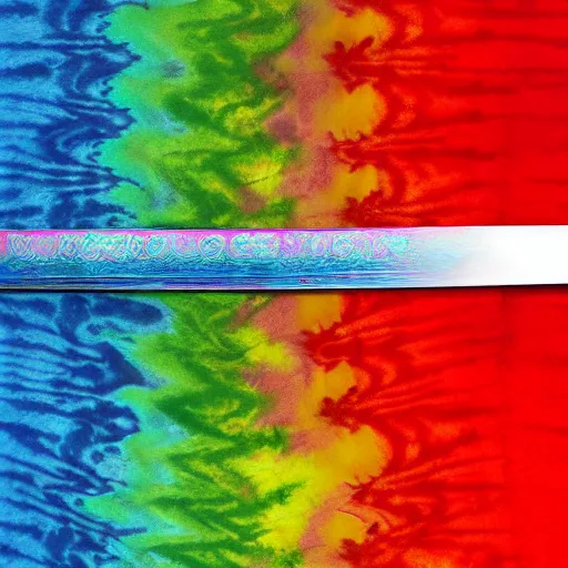 Image similar to a katana a laser tie dye covered blade, uncropped, photography