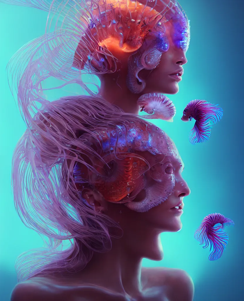 Image similar to goddess close-up portrait. chimera orchid jellyfish phoenix head, nautilus, skull, betta fish, bioluminiscent creatures, intricate artwork by Tooth Wu and wlop and beeple. octane render, trending on artstation, greg rutkowski very coherent symmetrical artwork. cinematic, hyper realism, high detail, octane render, 8k