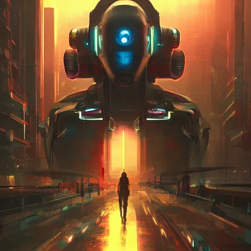 Image similar to cyberpunk robot in future japan at night, concept art, fine details, studio ghibli, cinematic lighting, ghost-in-the-shell, cyberpunk,sci-fi, fantasy, intricate, elegant, highly detailed, digital painting, trending on artstation, concept art, smooth, sharp focus, illustration, by james gurney and greg rutkowski