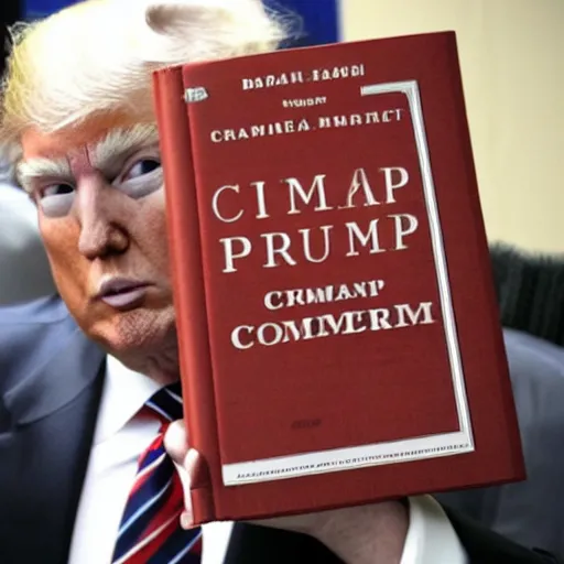 Prompt: A highly detailed photo of Donald Trump holding the communist manifesto