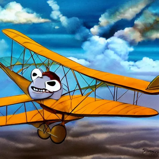 Prompt: trollface flying a biplane, sky, realistic, hd, detail