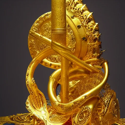 Image similar to studio photograph of a golden flute, artstation