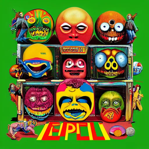 Image similar to 8 0's madballs toys on led zeppelin album cover, 8 k resolution hyperdetailed photorealism