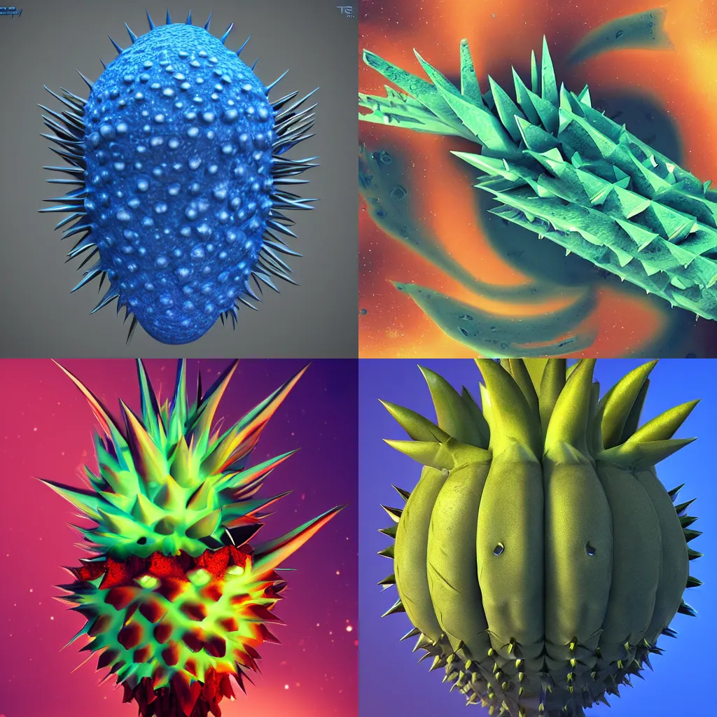 Prompt: exotic alien fruit from another galaxy, dof, blue and spiky, trending on artstation
