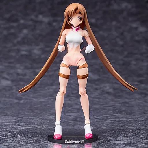 Image similar to Famous Streamer Amouranth Alinity KaceyTron LilyPichu as a Figma anime figurine. Posable PVC action figurine. Detailed artbreeder face. Full body 12-inch Figma anime statue.