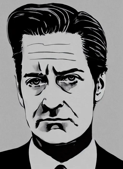 Image similar to portrait of kyle maclachlan as dale cooper by drew friedman