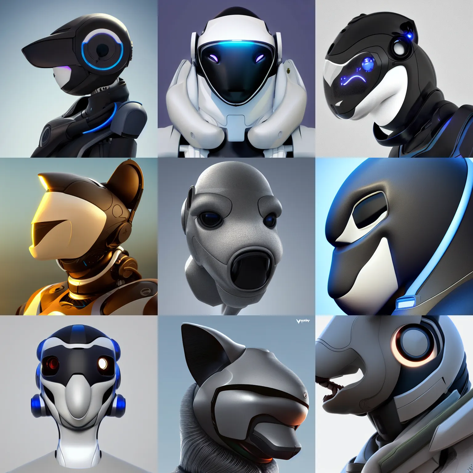 Prompt: bust profile picture of a male robotic anthro orca, visor screen for face, snout under visor, commission on furaffinity, cgsociety, octane render