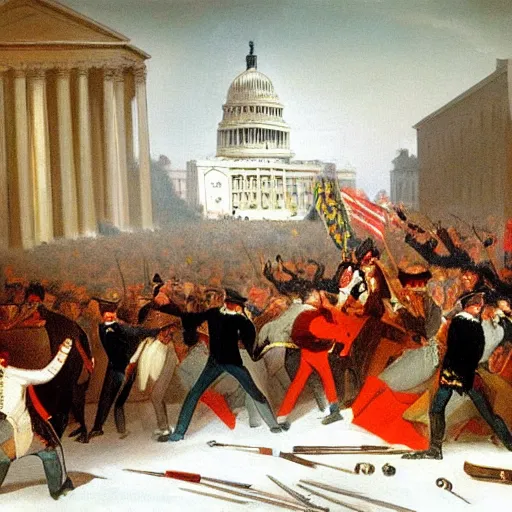 Prompt: painting of capitol riot jan 6th, Gilbert Stuart style