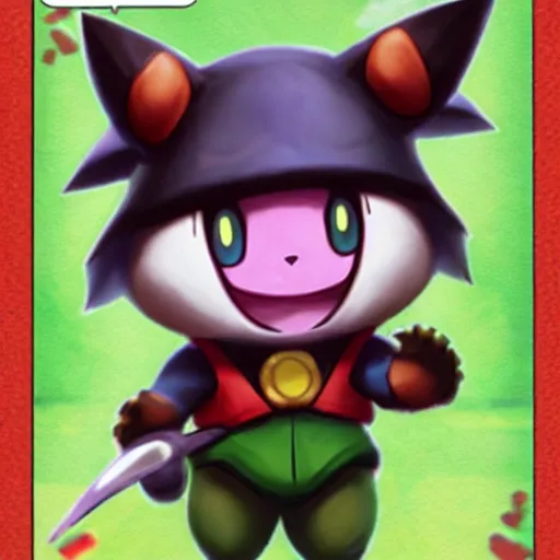 Image similar to teemo, a pokemon card of teemo, pokemon card scan