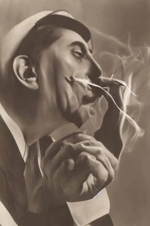 Image similar to a tiktok of god smoking a cuban cigar by man ray