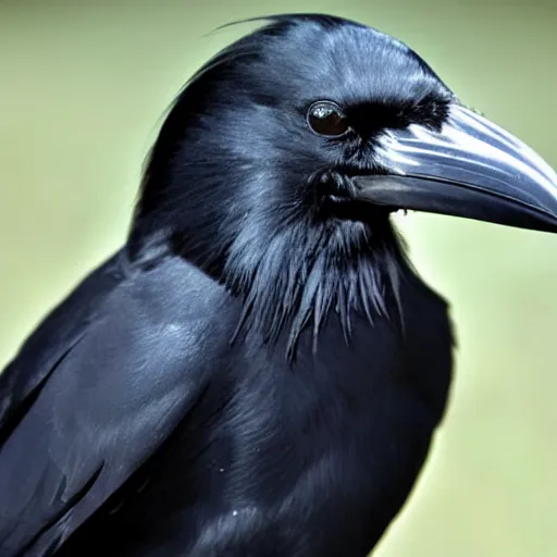 Image similar to a photo of a crow wearing a wig of luxurious, long blonde hair. the crow looks fabulous and she knows it.