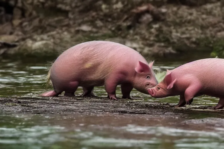 Prompt: a pig platypus!!! hybrid! hyper realistic!! realistic lighting!! wildlife photographer of the year!!! bold natural colors, national geographic, hd, wide angle, 8 k