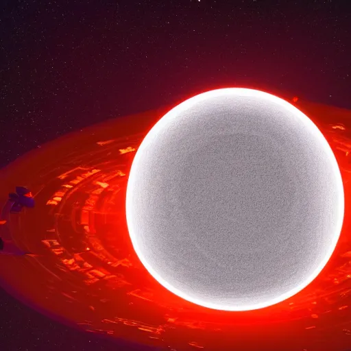 Prompt: a dyson sphere surrounding a red giant prior to collapsing