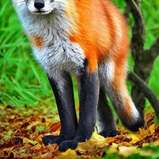 Prompt: fox standing on fallen leaves art