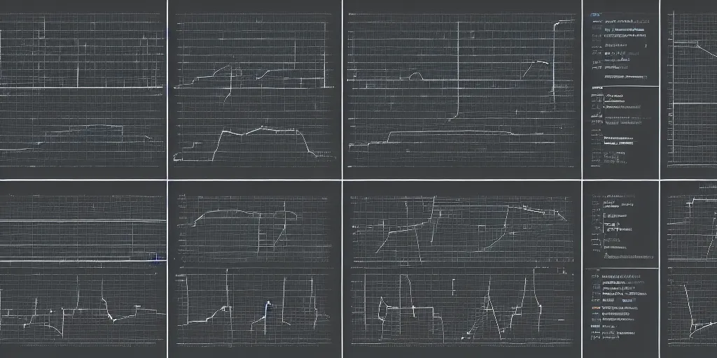 Image similar to sci Fi data readouts, dark screen, charts, bar graphs, abstract shapes, typographical scan of a cave, numbers and lines