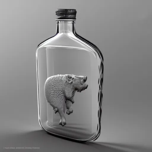 Prompt: transparent ancient boar flask with heart, raytracing, orthographic 3d rendering, octane render