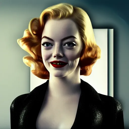 Image similar to Emma Stone as Marilyn Monroe, hyper realistic, octane render, 8k, high quality