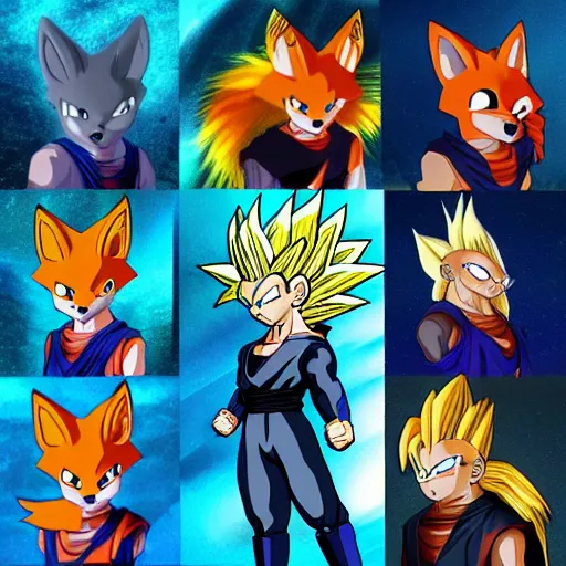 Image similar to A fox in the style of Dragonball Z, fox, anime