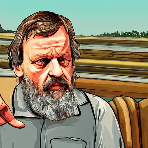 Image similar to Slavoj Žižek in the style of gta v artwork, digital art