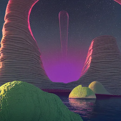 Prompt: A beautiful landscape, by beeple and Moebius