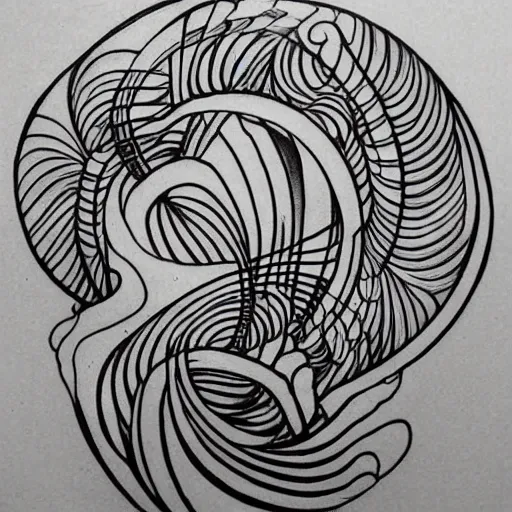 Prompt: an art nouveau tattoo design of birds flying in a simple spiral, ink, line art _ h 7 2 0