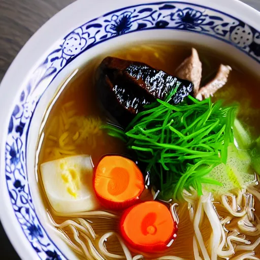 Prompt: a bowl of Japanese ramen by Mad Dog Jones