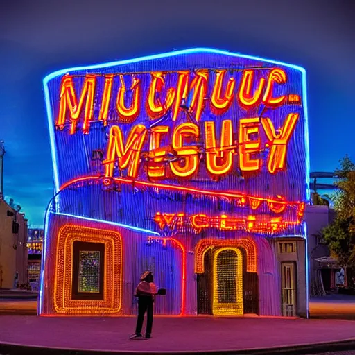 Prompt: museum of neon monumets, leds