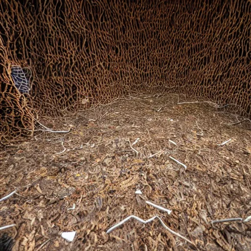 Image similar to interior of a huge ant nest tunnel where some humans are living. the humans are wearing realistic ant costumes
