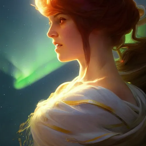 Image similar to aurora, child of light, highly detailed, digital painting, artstation, concept art, smooth, sharp focus, illustration, Unreal Engine 5, 8K, art by artgerm and greg rutkowski and alphonse mucha