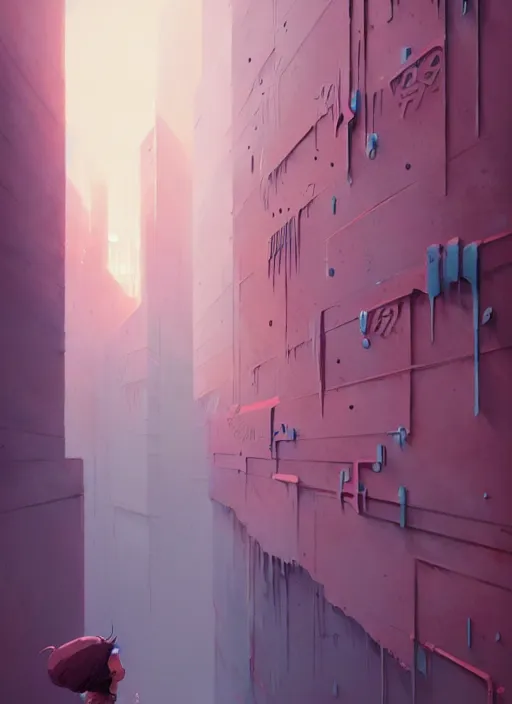 Image similar to highly detailed matte painting, of 3 d calligraphy graffiti tag wall, by atey ghailan, by greg rutkowski, by greg tocchini, by james gilleard, by joe fenton, by kaethe butcher, pink, brown, light blue and white mystical color scheme, grunge aesthetic, octane render