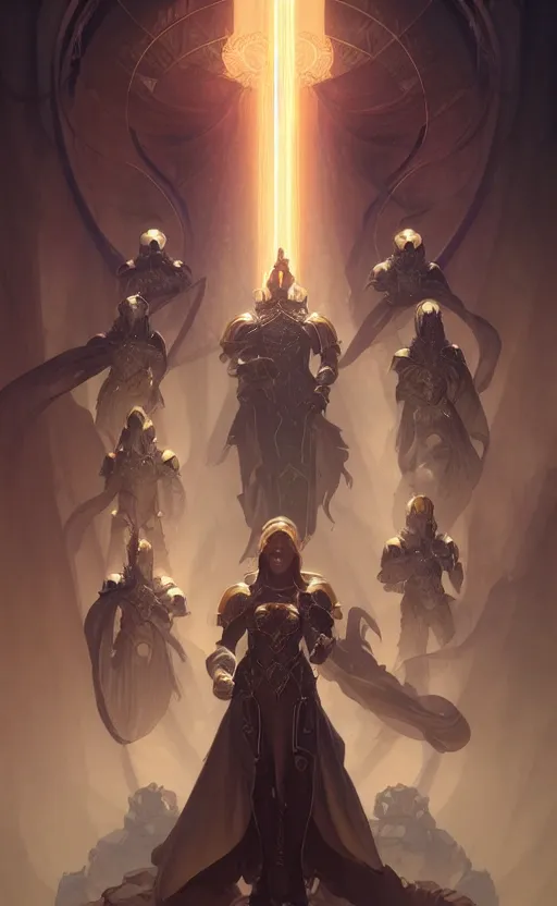 Image similar to a group of 20 Alchemy Imperial legendary knights, sci-fi, highly detailed, digital painting, artstation, concept art, smooth, sharp focus, illustration, art by artgerm and greg rutkowski and alphonse mucha, fractal flame, amazing composition unreal engine