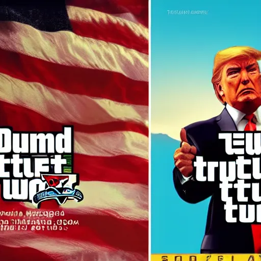 Image similar to donald trump, gta v, cover art by stephen bliss, boxart, loading screen, artstation, digital art